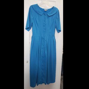 Blue Retro Collared Midi Dress